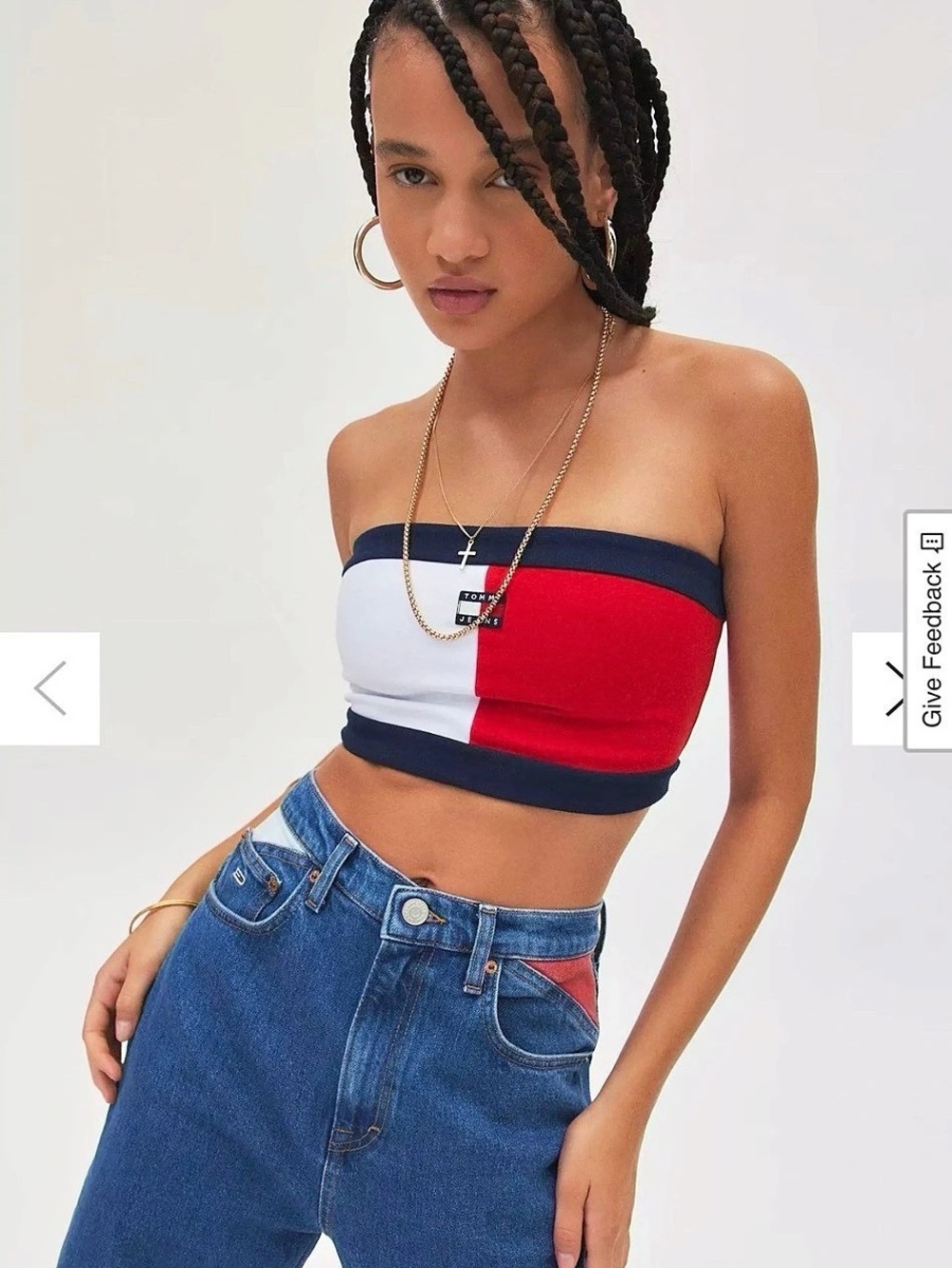 Tommy Jeans Flag Logo 90’s Tube Top Color Block Red & White NWT